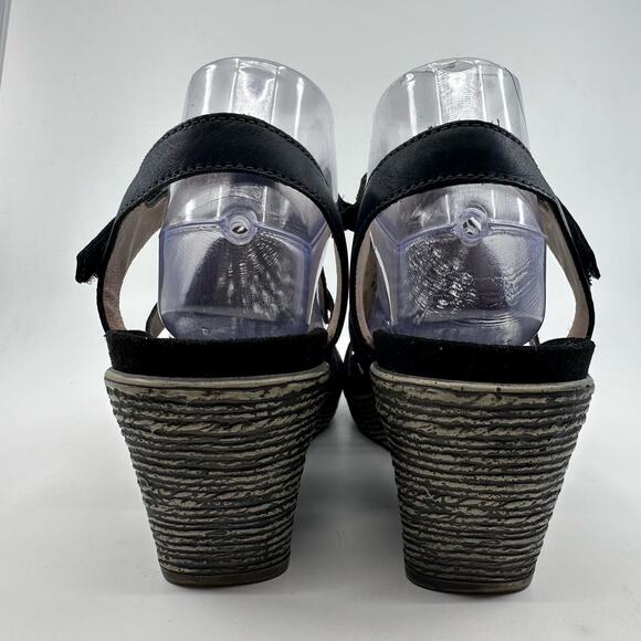 Umberto Raffini Wedge Orchid Laser Cutout Black Sandals WMNS US8.5 EU39 #9540 - Picture 3 of 9
